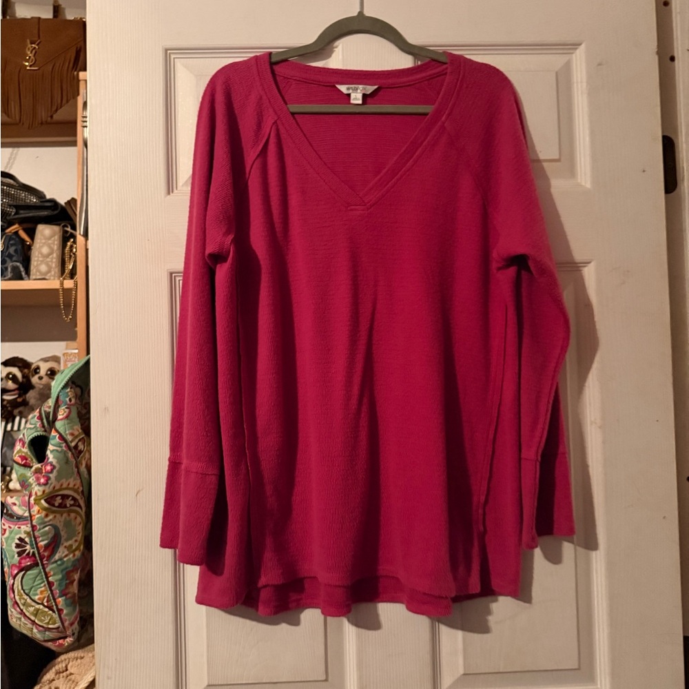 Wildfox Fuchsia Long Sleeve V-Neck Top